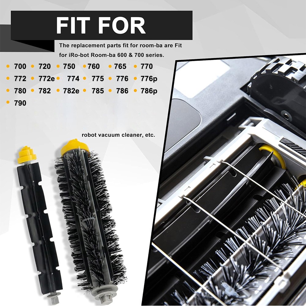 JUNSUNMAY 2Pcs Main Brush Set for iRobot Roomba 700 / 770 / 780 / 790 Robot Vacuum Replacement Parts — product view 5