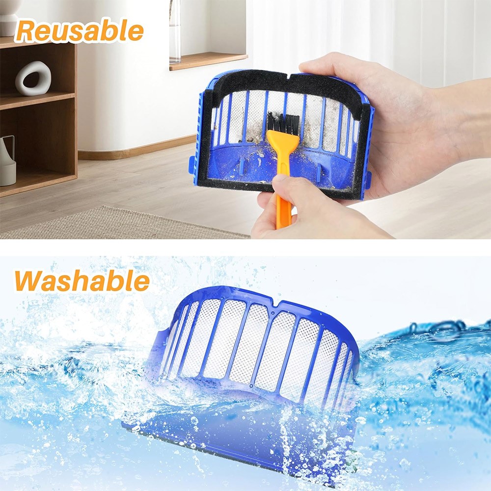JUNSUNMAY 4Pcs For iRobot Roomba 610 / 620 / 630 / 650 / 660 Robot Vacuum Replacement HEPA Filter with Cleaning Brush — product view 3