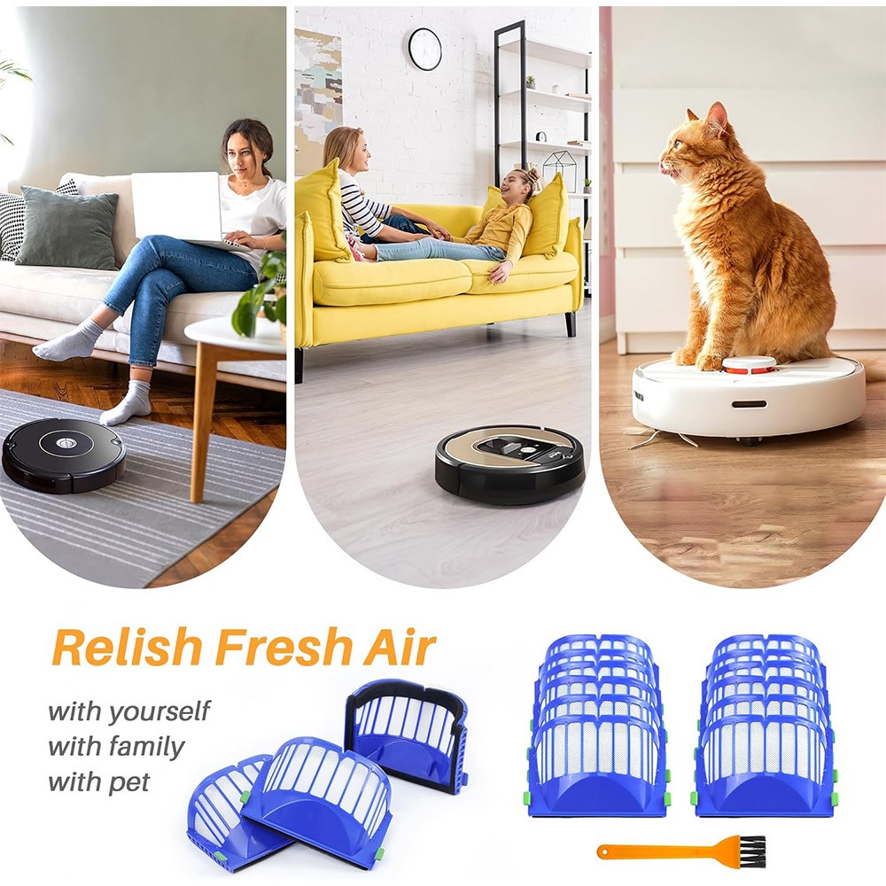 JUNSUNMAY 4Pcs For iRobot Roomba 610 / 620 / 630 / 650 / 660 Robot Vacuum Replacement HEPA Filter with Cleaning Brush — product view 5