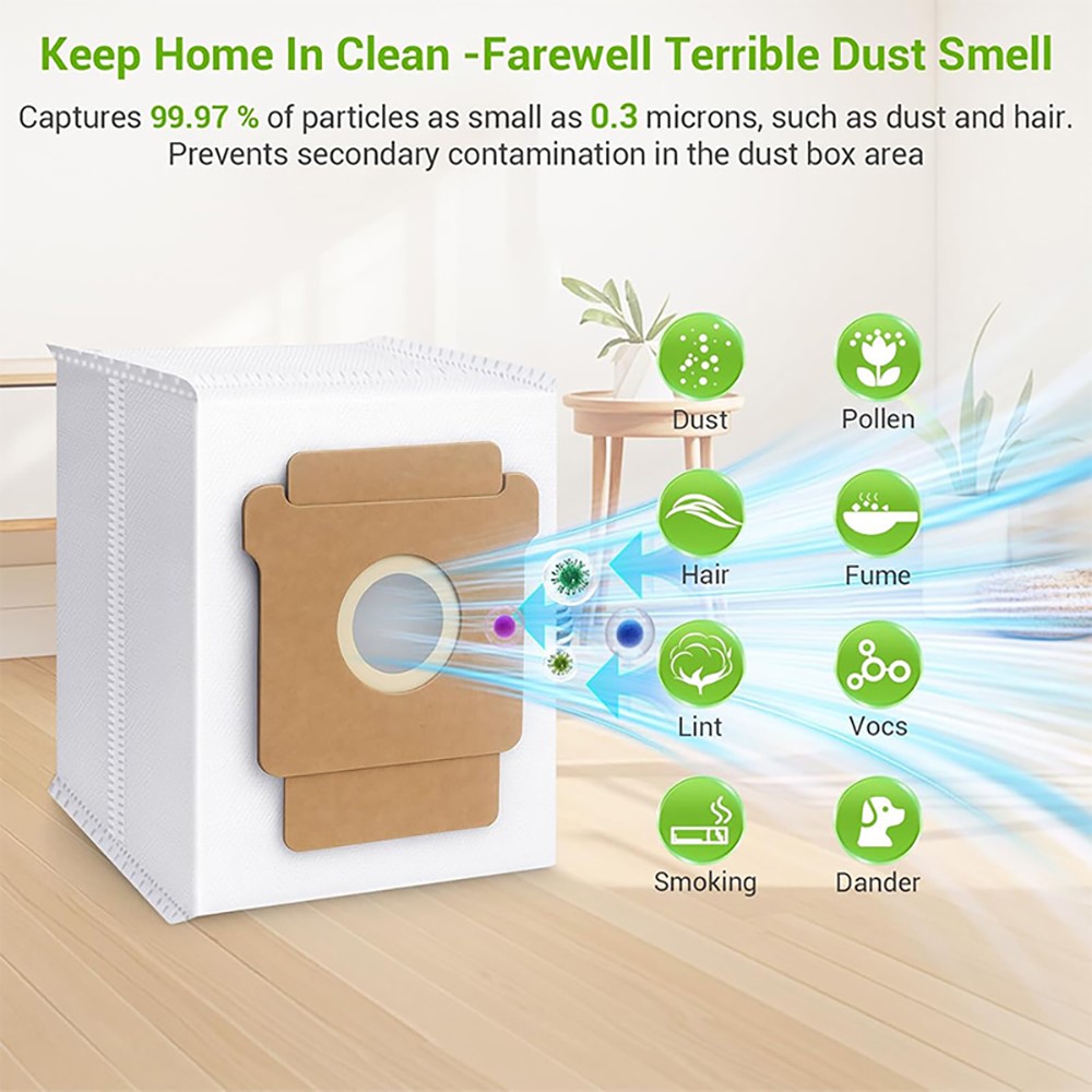JUNSUNMAY 6Pcs For iRobot Roomba Plus 505 Combo / 405 Combo 2.8L Dust Bags Robot Vacuum Replacement Part — product view 2
