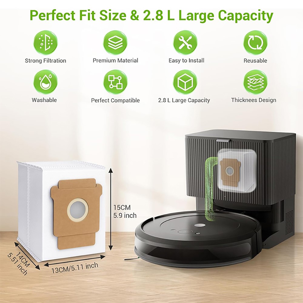 JUNSUNMAY 6Pcs For iRobot Roomba Plus 505 Combo / 405 Combo 2.8L Dust Bags Robot Vacuum Replacement Part — product view 5