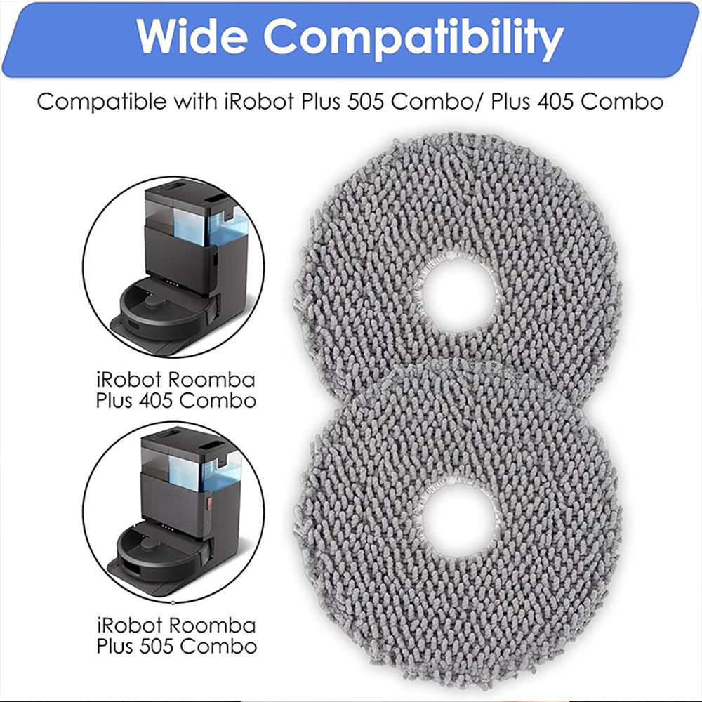 JUNSUNMAY 4Pcs For iRobot Roomba Plus 505 Combo / 405 Combo Washable Mop Pads Robot Vacuum Replacement Part — product view 2
