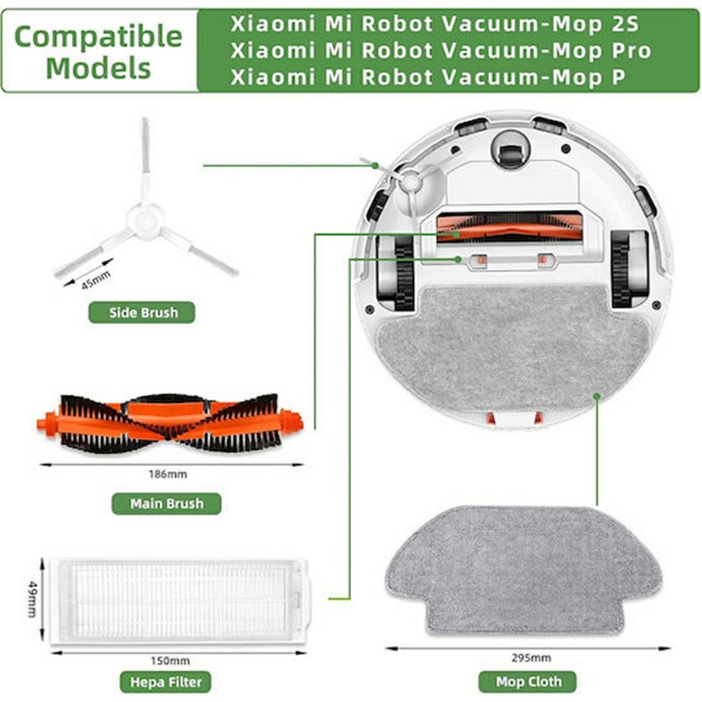 10Pcs / Set Replacement Parts Kit for Xiaomi Mijia Robot Vacuum Mop 2S (XMSTJQR2S) / STYJ02YM / 3C (B106CN) Main Brush HEPA Filter Mop Cloth and Cleaning Brush — product view 11