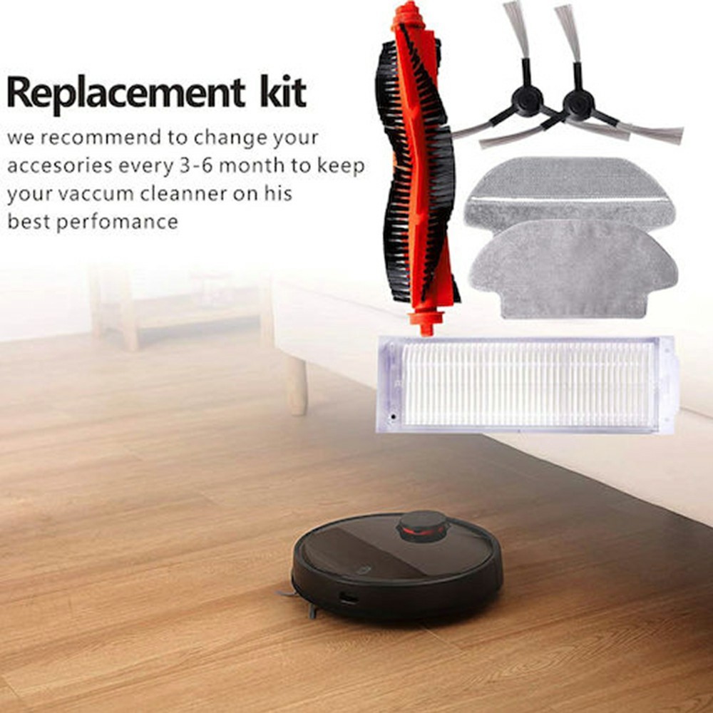 9Pcs / Set For Xiaomi Mijia Robot Vacuum Mop P (SKV4109GL / SKV4110GL / STYTJ02YM) / Viomi V2 Pro (V-RVCLM21B) Main Brush HEPA Filter Mop Cloth and Cleaning Brush Kit - Black — product view 2