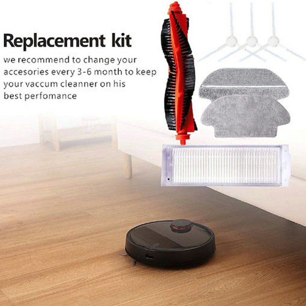 9Pcs / Set For Xiaomi Mijia Robot Vacuum Mop P (SKV4109GL / SKV4110GL / STYTJ02YM) / Viomi V2 Pro (V-RVCLM21B) Main Brush HEPA Filter Mop Cloth and Cleaning Brush Kit - White — product view 2